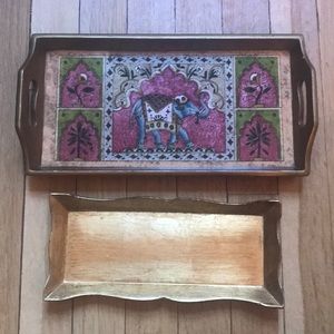 Set of Decorative Gold Wooden trays:12”X6.5 9.5x4”
